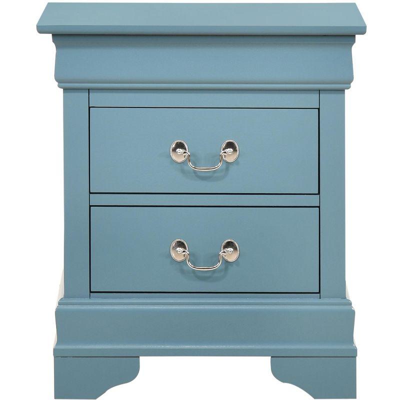 Teal Wood 2-Drawer Nightstand with Silver Hardware