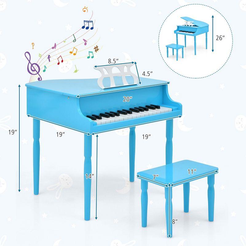 Costway 30-Key Classic Baby Grand Piano Toddler Toy Wood with Bench & Music Rack Blue