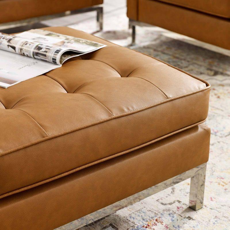 Loft Tufted Upholstered Faux Leather Ottoman Silver/Tan - Modway: Modern Square Bench, Wood Frame, 330lb Capacity