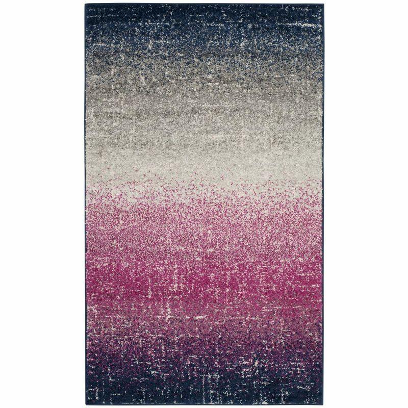 Fuchsia and Navy Abstract 3' x 5' Synthetic Area Rug