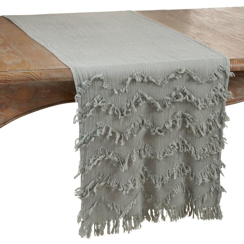 Gray Cotton Chevron Frayed Table Runner