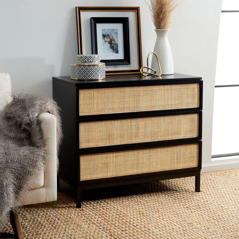 Zadie 3 Drawer Rattan Chest - Black/Natural - Safavieh