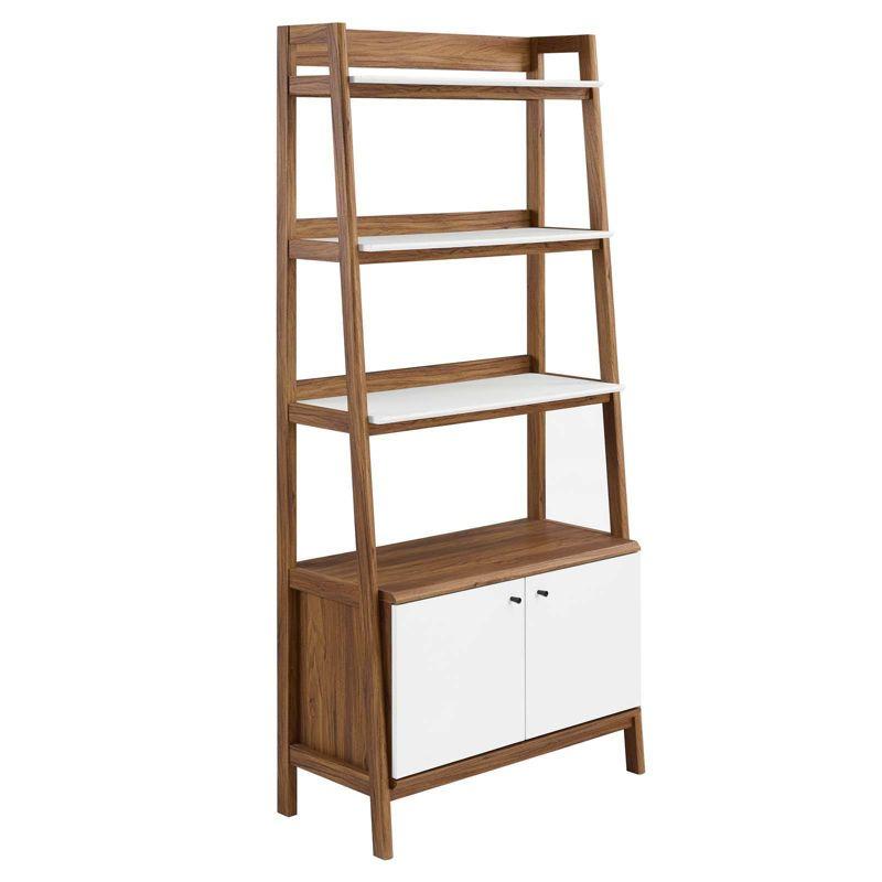 Walnut White 33" Tiered Bookshelf with Concealed Storage