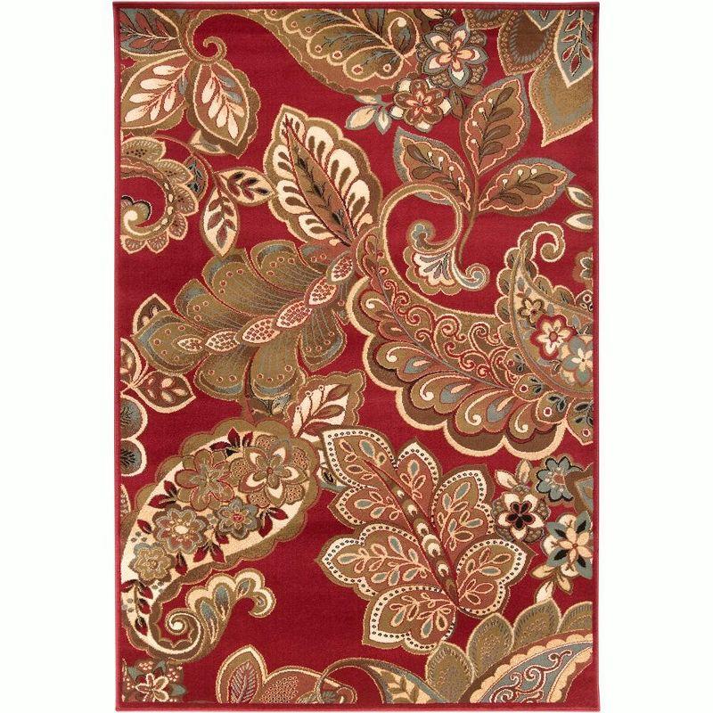 Gariel Dark Red Floral Wool Rectangular Area Rug