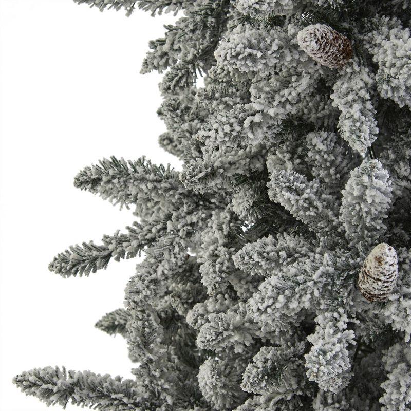 Nearly Natural Pre-Lit LED Flocked Livingston Fir Artificial Christmas Tree with Pinecones Clear Lights