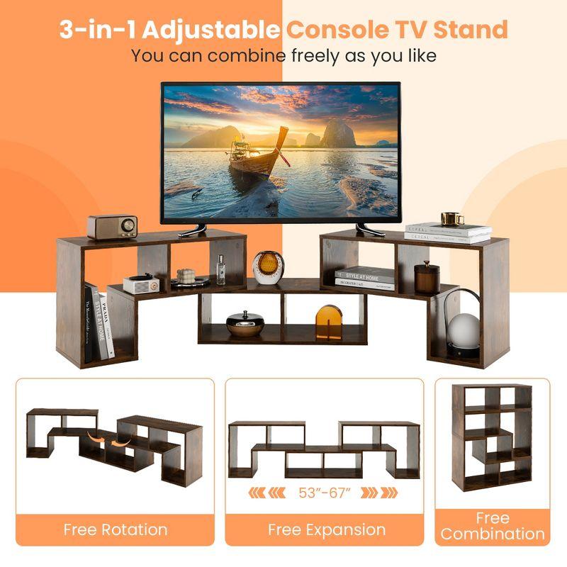 Costway 3 Pieces TV Console Stand Modern Entertainment Center Storage Bookcase Brown
