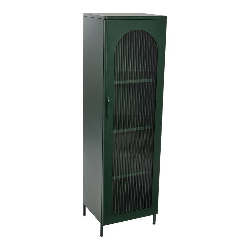 Storied Home Tall Metal Accent Cabinet with 3 Adjustable Storage Shelves and Arched Glass Door