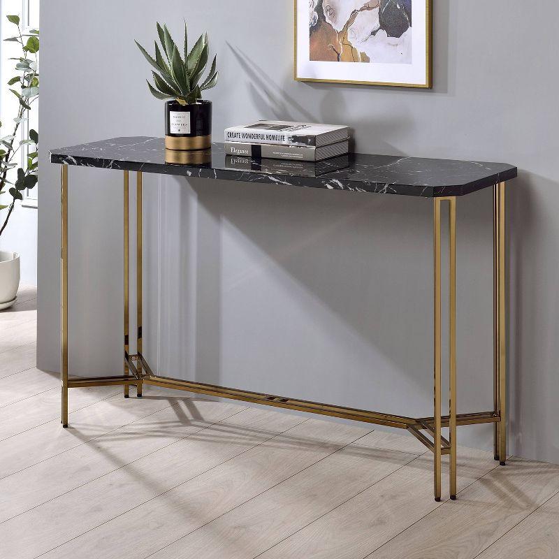 Daxton Faux Marble Sofa Table Black/Gold - Steve Silver Co.