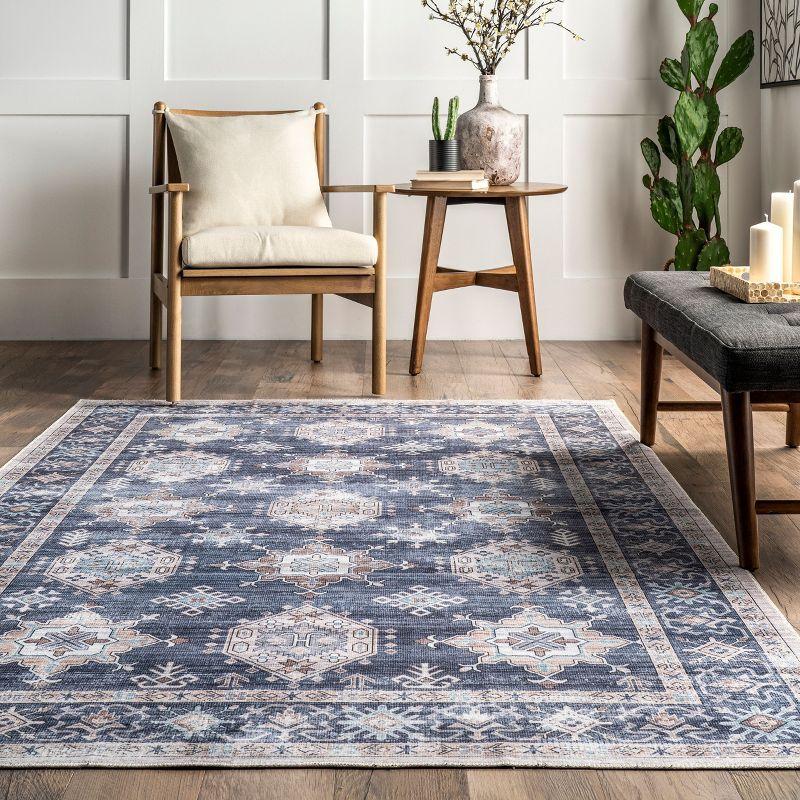 Nuloom Finley Medallion 5x8 Machine Washable Indoor Area Rug for Living Room Bedroom Dining Room Kitchen, Blue/Grey