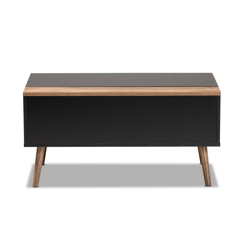 Jensen Two-Toned Wood Lift Top Coffee Table with Storage Compartment Black/Brown - Baxton Studio: Mid-Century Design, Rectangular Shape