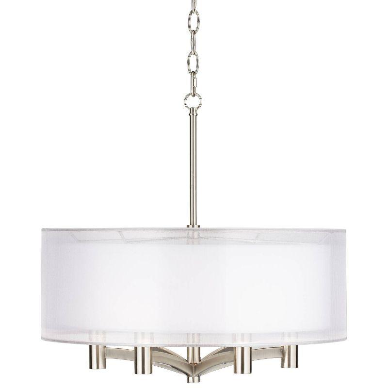 Brushed Nickel Double Drum Shade Pendant Chandelier