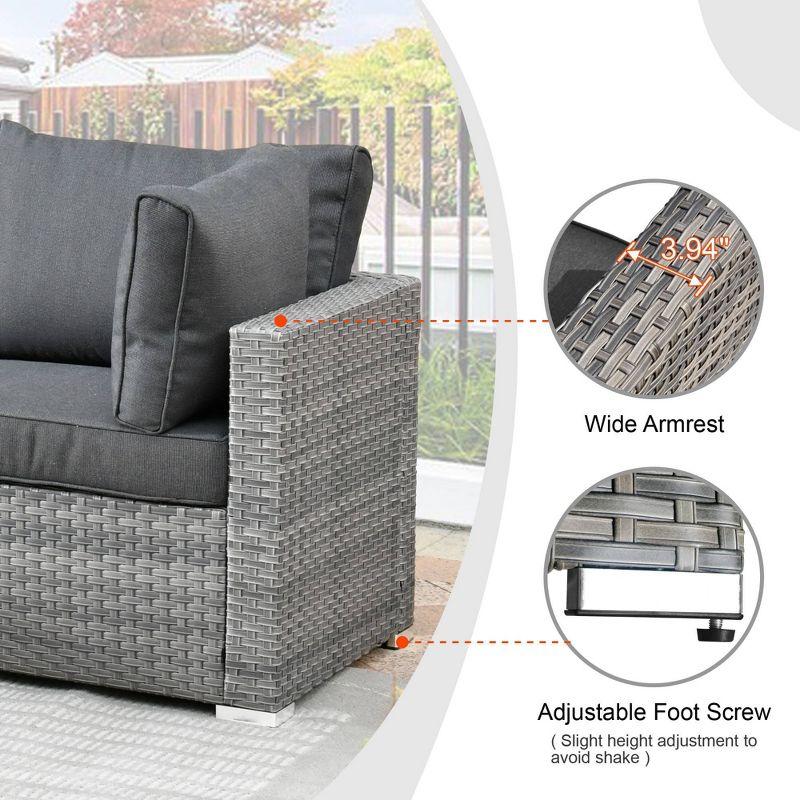 Ovios Venice 11pc Wicker Outdoor Patio Furniture Set Conversation Sofa with a Metal Fire Pit Swivel Chairs and Dark Gray Cushions