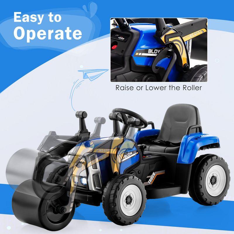 Costway Kids Ride On Roller 12V Electric Tractor Remote w/ Music & LED Light Blue