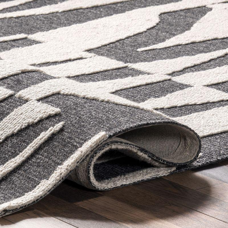 Nuloom Jenice Abstract 4x6 Wool Indoor Area Rug for Living Room Bedroom Dining Room Kitchen, Charcoal/Ivory