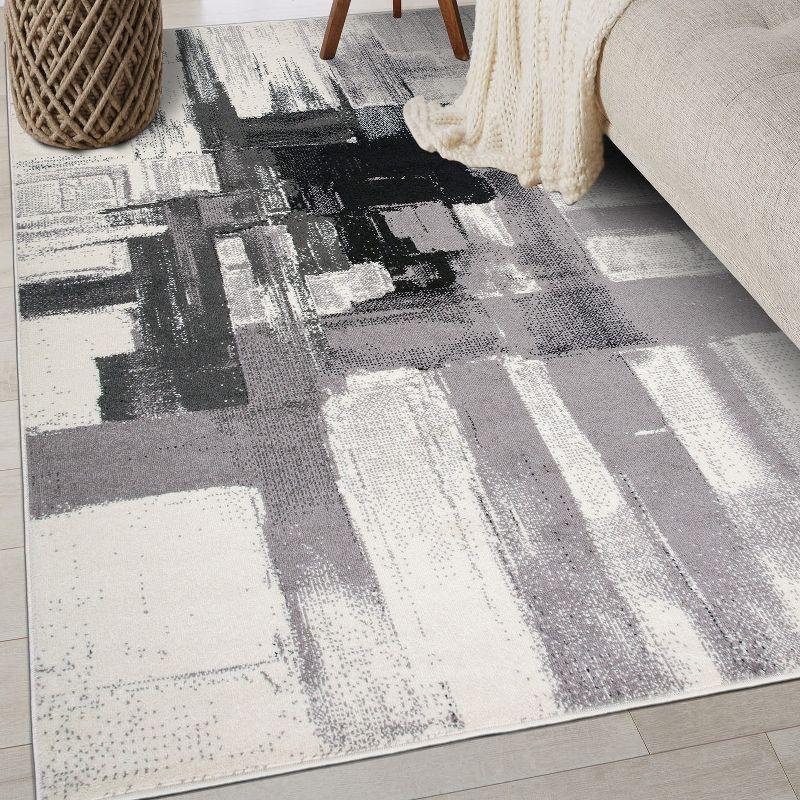 World Rug Gallery Contemporary Modern Abstract Black 5' x 7' Area Rug:  Stain-Resistant,  Pet Friendly,  Low Pile,  Indoor Use