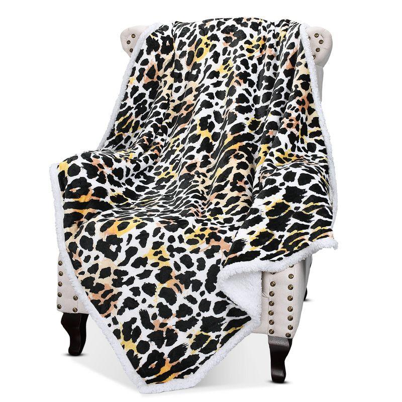 Catalonia Leopard Print Fleece and Sherpa Throw Blanket