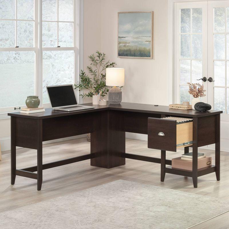 Cinnamon Cherry L-Shaped Wood Executive Desk with Drawer and Filing Cabinet