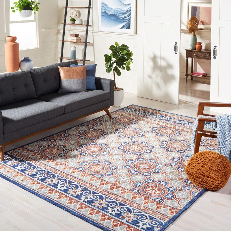 Handmade Blue and Orange Wool Tufted Square Rug