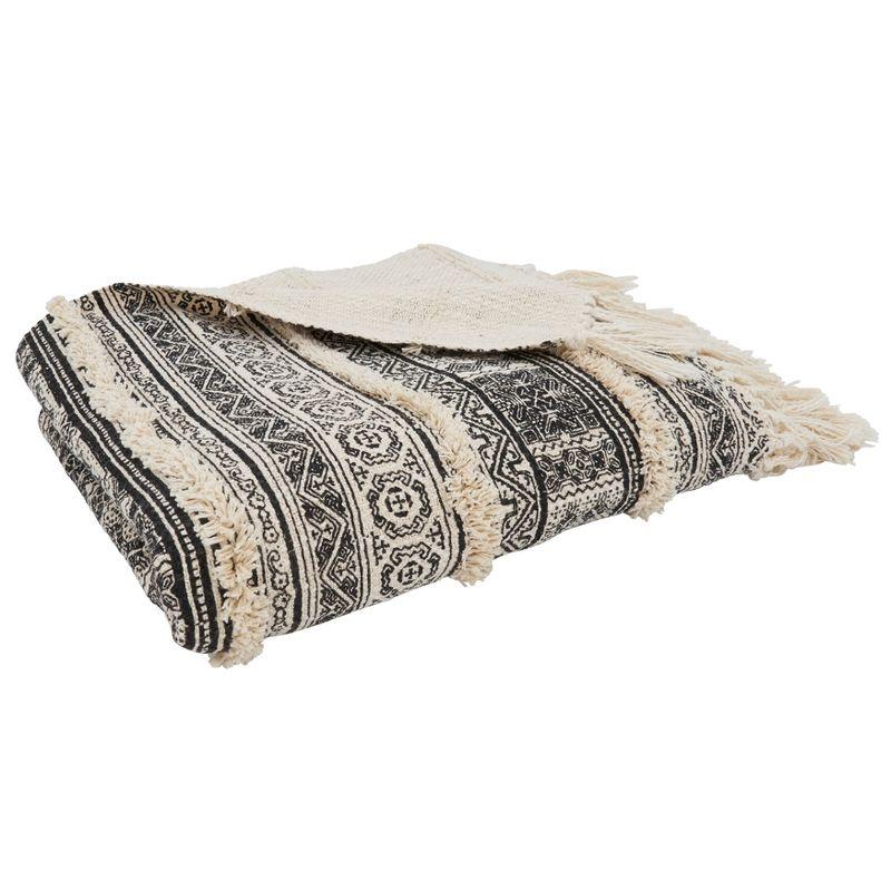 Saro Lifestyle Saro Lifestyle Block Print Design Embellished Throw, Black, 50"x60"