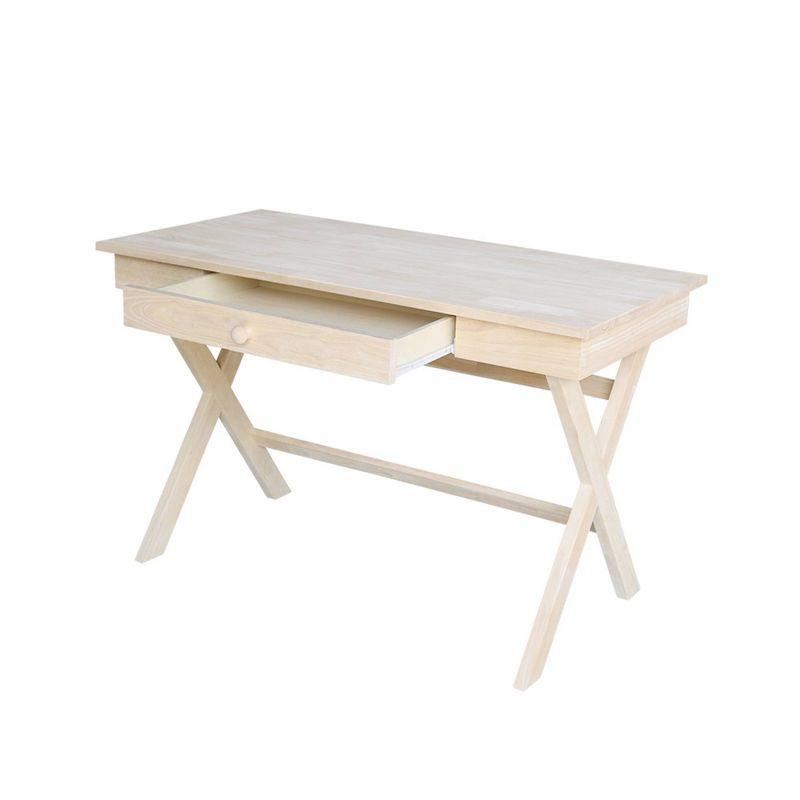 Cross Leg Desk Unfinished - International Concepts: Rubberwood Writing Desk with Drawer, Hardwood Frame