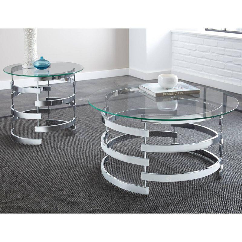 Tayside End Table Glass and Chrome - Steve Silver Co.: Circular, Chrome Frame, Tinted Top