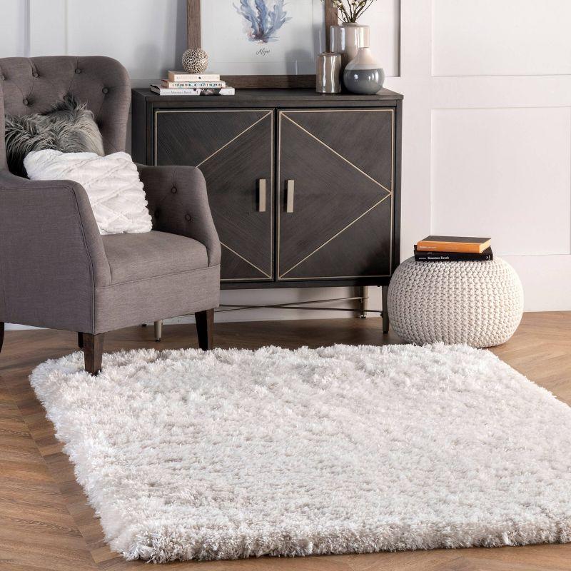 4'x6' Hand Tufted Kristan Shag Area Rug Ivory - nuLOOM: Contemporary High Pile, Skid-Resistant, Indoor Use