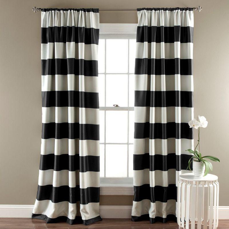 Stripe Polyester Room Darkening Curtain Pair