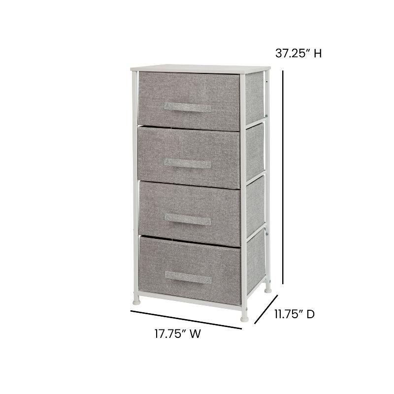 Flash Furniture 4 Drawer Wood Top Cast Iron Frame Vertical Storage Dresser with Easy Pull Fabric Drawers