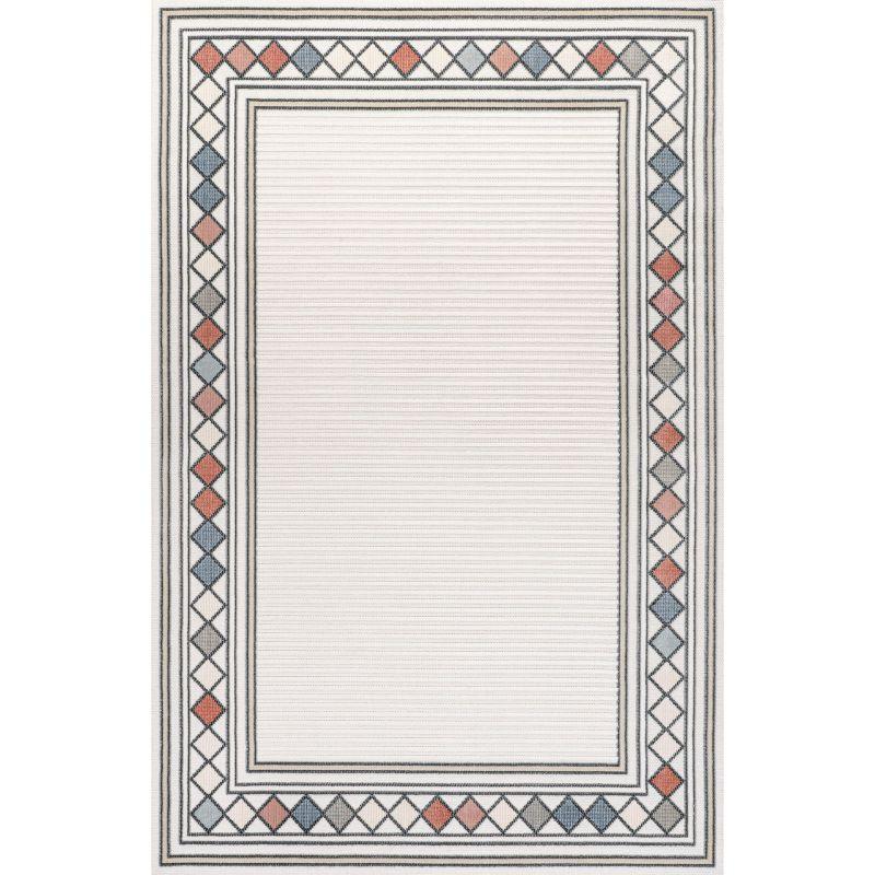 JONATHAN Y Sebastian High-Low Modern Diamond Border Ivory/Beige 3 ft. x 5 ft. Indoor/Outdoor Area Rug