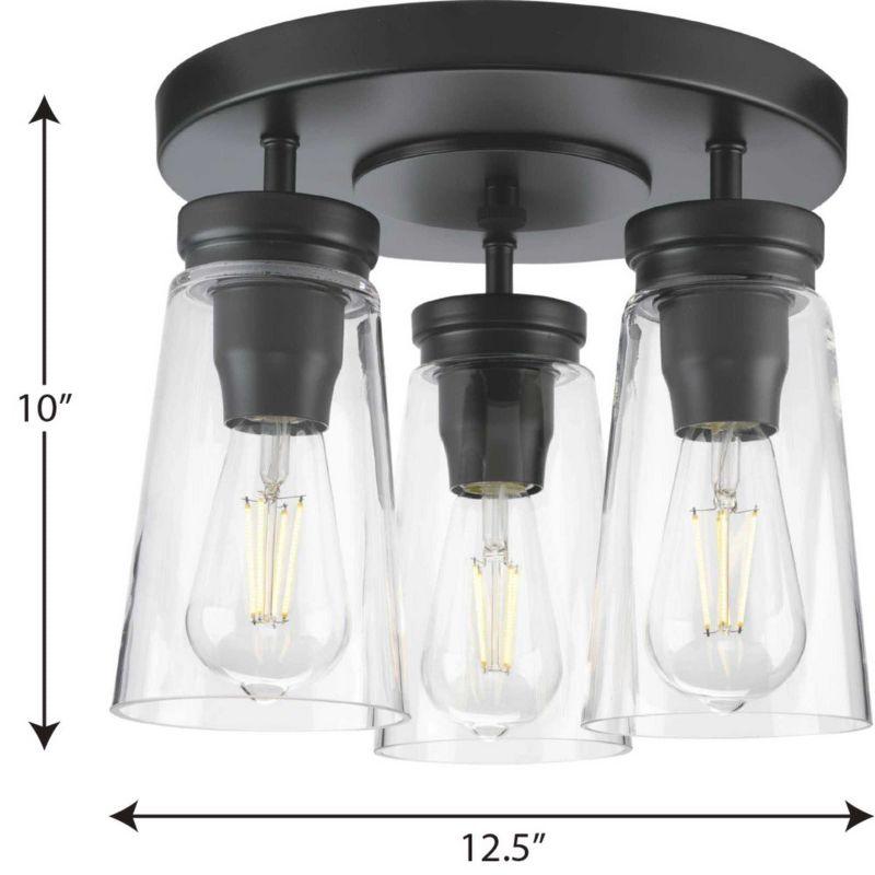 Matte Black 3-Light Flush Mount Ceiling Light with Clear Glass Shades