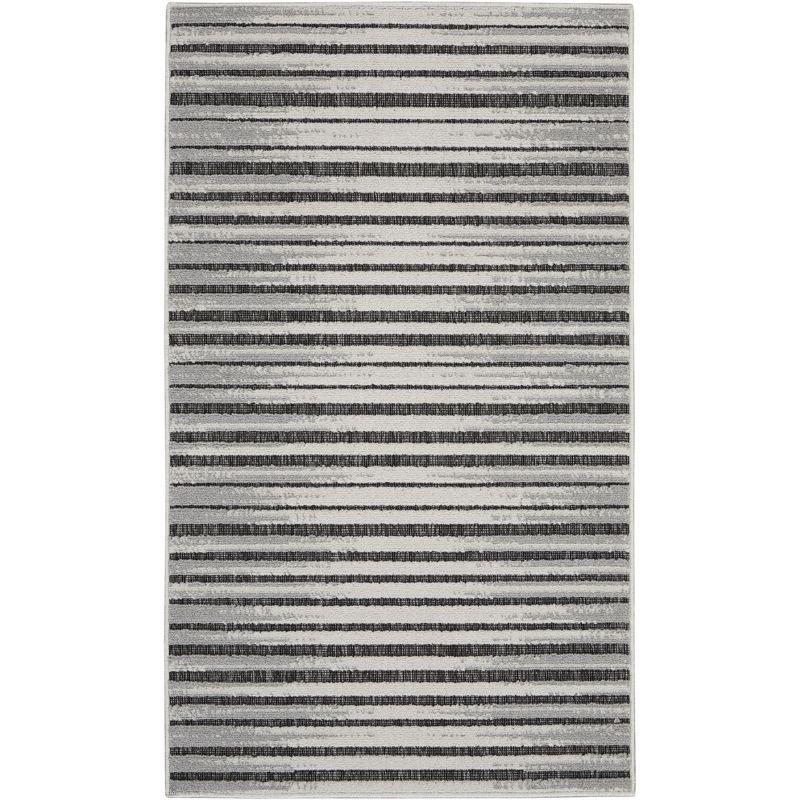 Calobra Dark Grey Striped Synthetic Indoor/Outdoor Rug