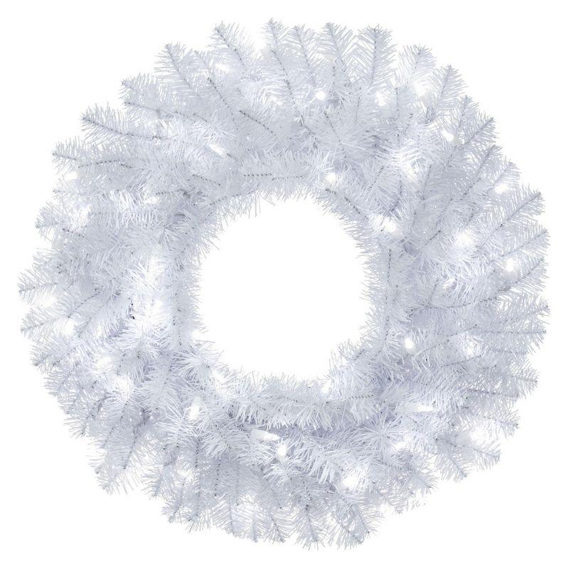 17" Crystal Pine LED-Lit Glossy White Outdoor Christmas Wreath