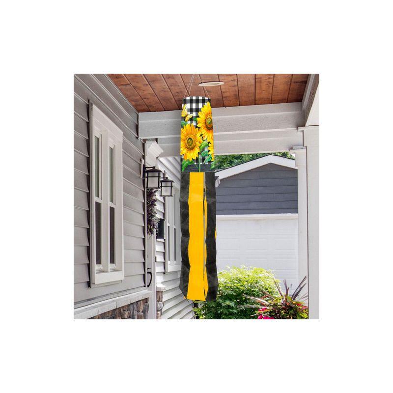 Checkered Sunflowers Summer Outdoor Windsock with Black and Yellow Stripes