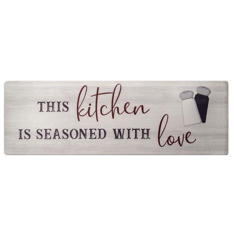 Gray and Red Anti-Fatigue Kitchen Mat with Quote