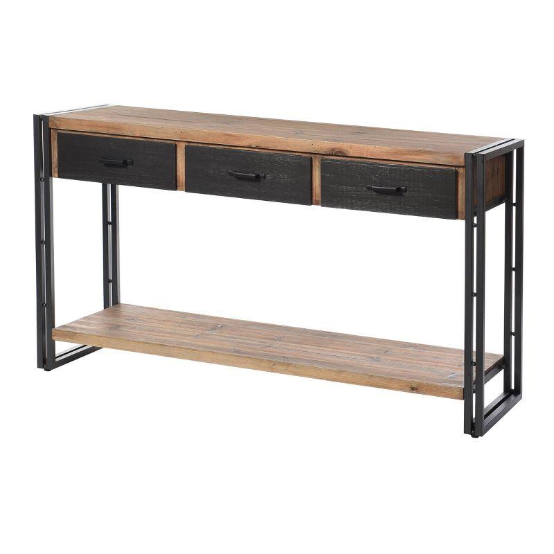 Calvin Transitional Two-Tone Gray and Natural Wood Console Table with Black Iron Frame