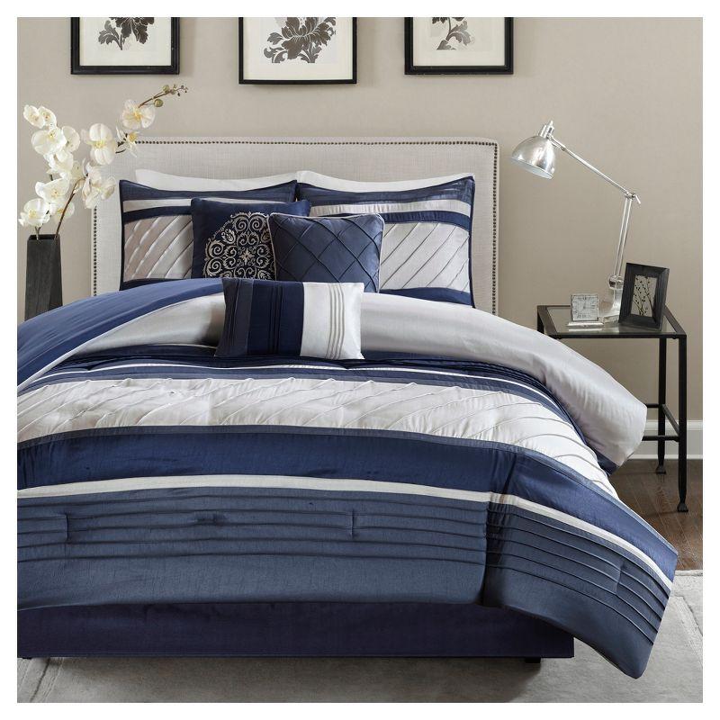 Navy Microfiber 7-Piece Queen Comforter Set with Decorative Pillows