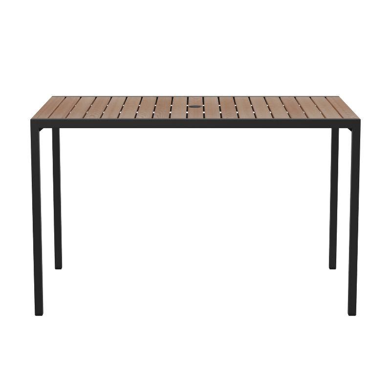 Merrick Lane 30" x 48" Outdoor Dining Table with Faux Teak Poly Slat Top and Powder Coated Steel Frame