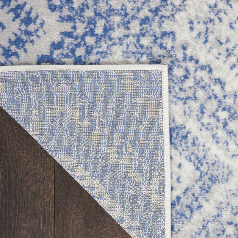 Bohemian Ivory Blue Geometric 2' x 3' Easy-Care Area Rug