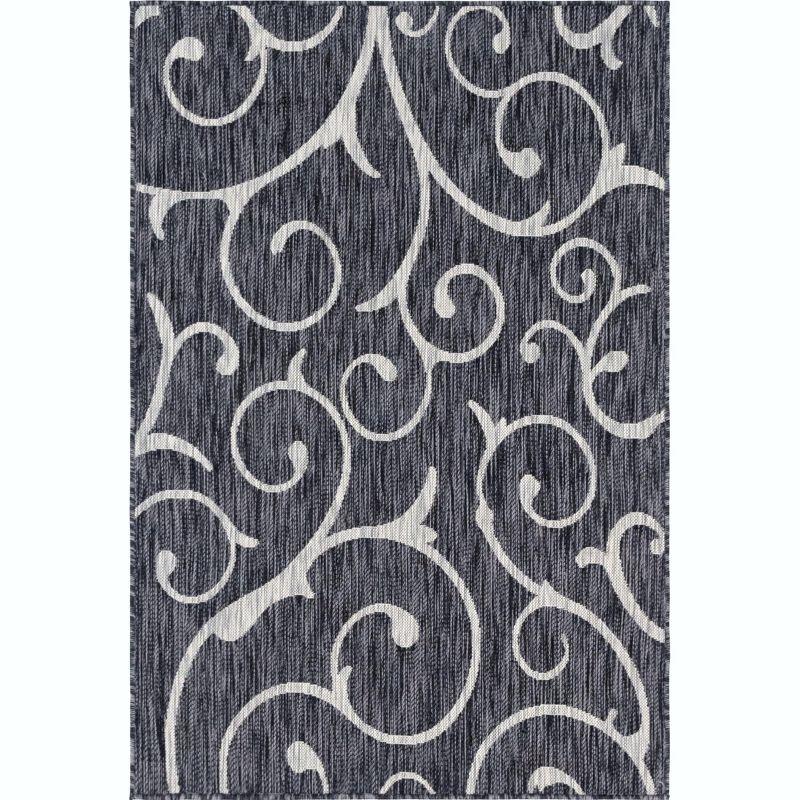 Unique Loom 4' 1 x 6' 1 Rectangle Indoor/Outdoor Botanical Charcoal Gray Area Rug
