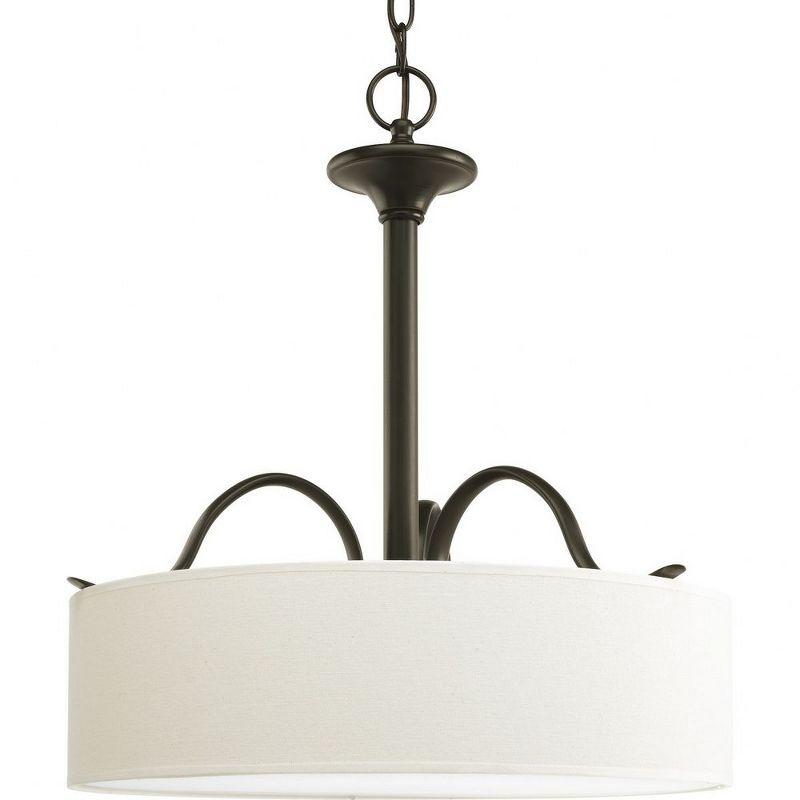 Elegant Antique Bronze 3-Light Pendant with Off-White Linen Shade