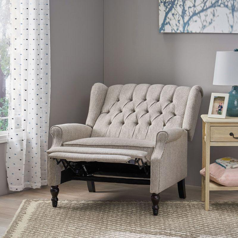 Apaloosa Oversized Wingback Press-Back Recliner Light Gray - Christopher Knight Home: Tufted, Nailhead Trim, Wood Legs