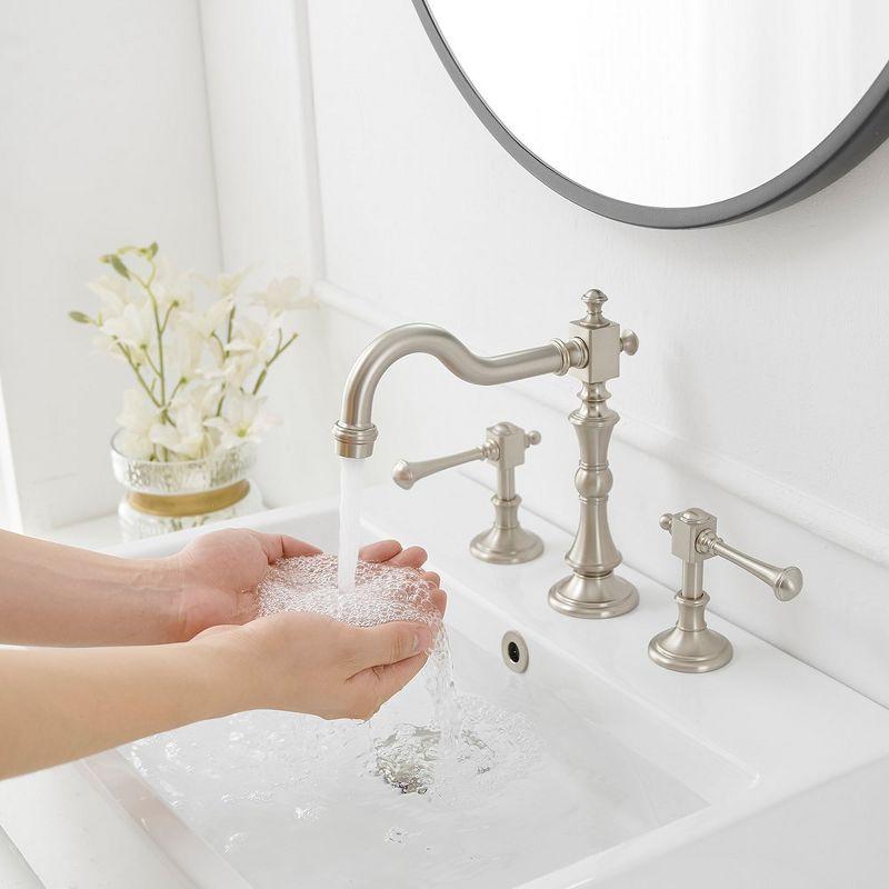 BWE 8 in. Widespread Double Handle 3 Hole Bathroom Faucet Water-Saving With Metal Drain