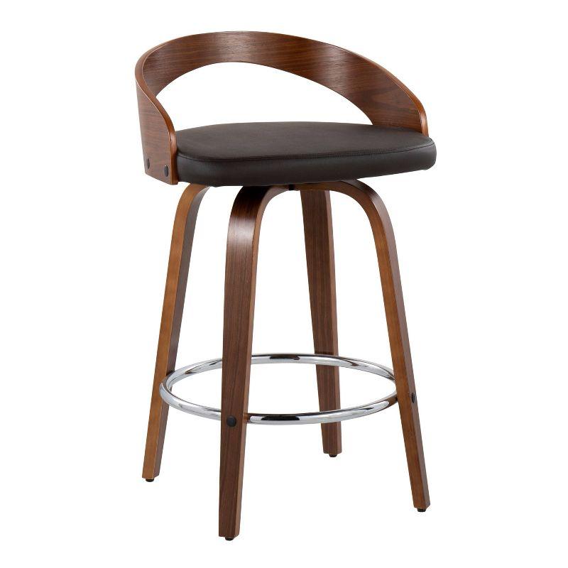 Set of 2 Grotto Upholstered Counter Height Barstools Brown/Walnut - Lumisource: Chrome Footrest, Wood Legs, Swivel Seat