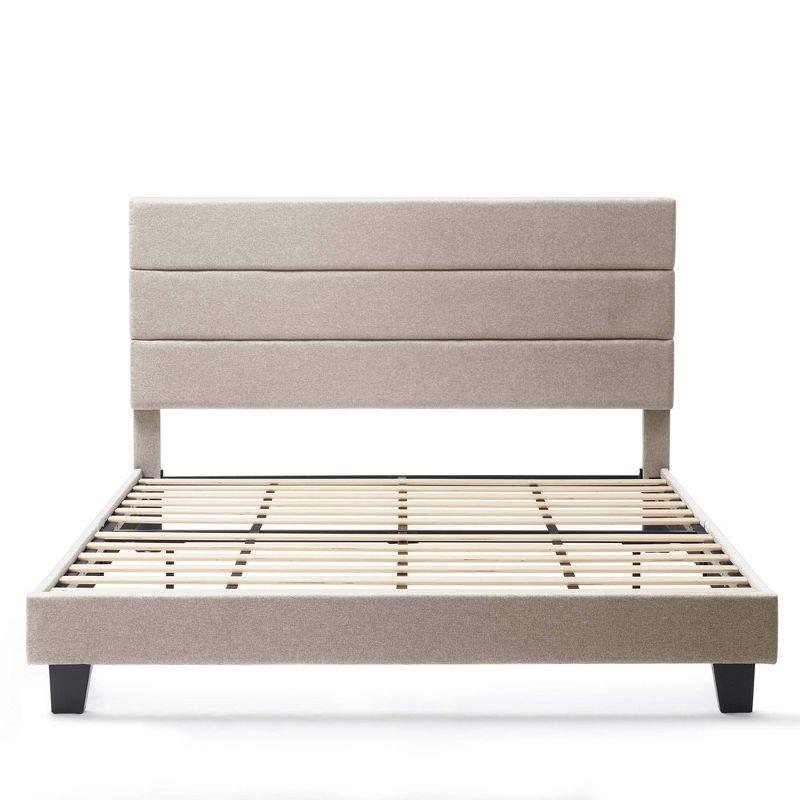 Bryt Horizontal Channel Upholstered Platform Bed, Platform Bed Frame with Headboard