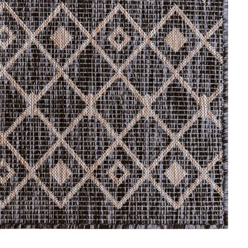 Charcoal Gray Trellis 5'3" Square Synthetic Outdoor Rug