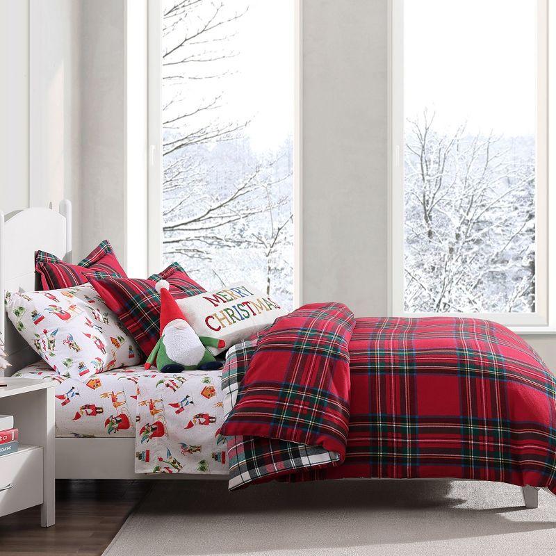 Spencer Plaid Red Cotton Flannel Twin Duvet Cover Set