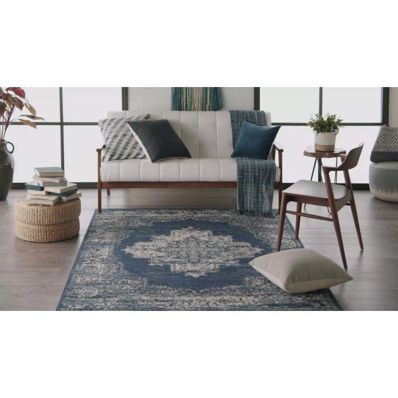 Elegant Medallion Tufted Round Blue 5'3" x 7'3" Synthetic Rug