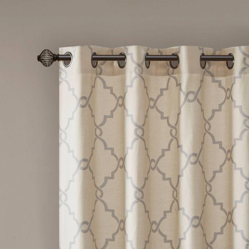 Fretwork Print Grommet Top Window Curtain Panel