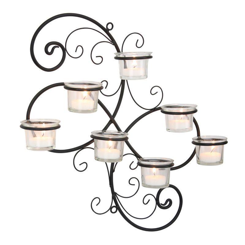 Modern Decorative Ivy Tea Light Candle Holder - Stonebriar Collection: Elegant Wall Sconce, 7 Glass Hurricanes