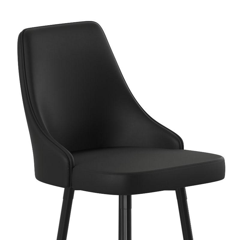 Emma and Oliver Set of Two Modern Bar Height Black Faux Leather Upholstered Dining Stools with Chrome Accented Metal Frames and Footrests